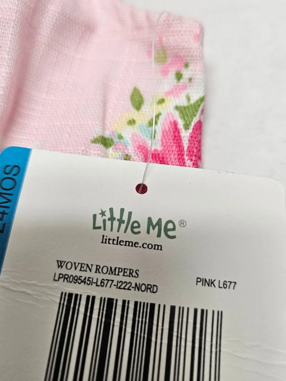 New Little Me Pink Baby Girl Flower Woven Romper Sleeveless Pom edge 24 Month